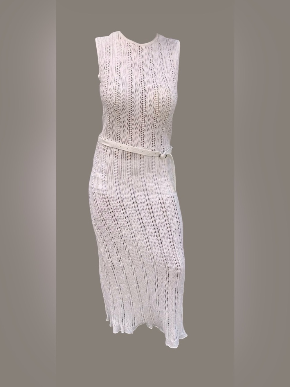 Zara Cream Crochet Maxi Dress with Slim Belt